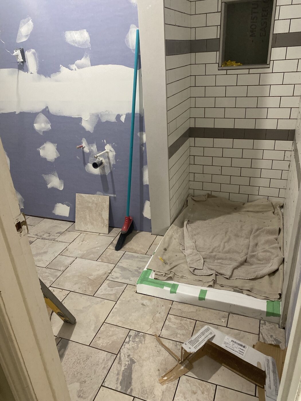 bathroom tile work during