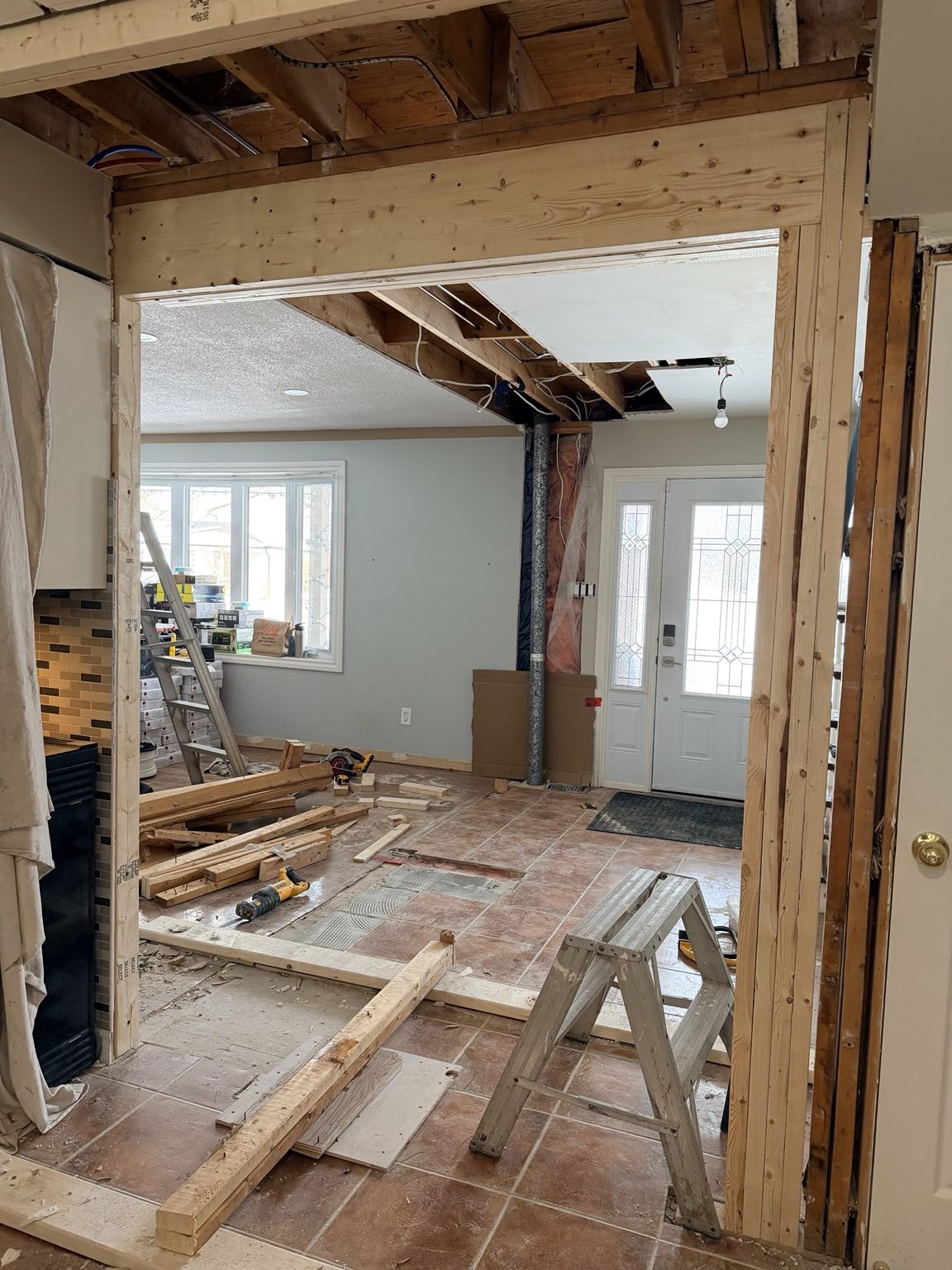 Kitchen renovation framing and opening work in progress